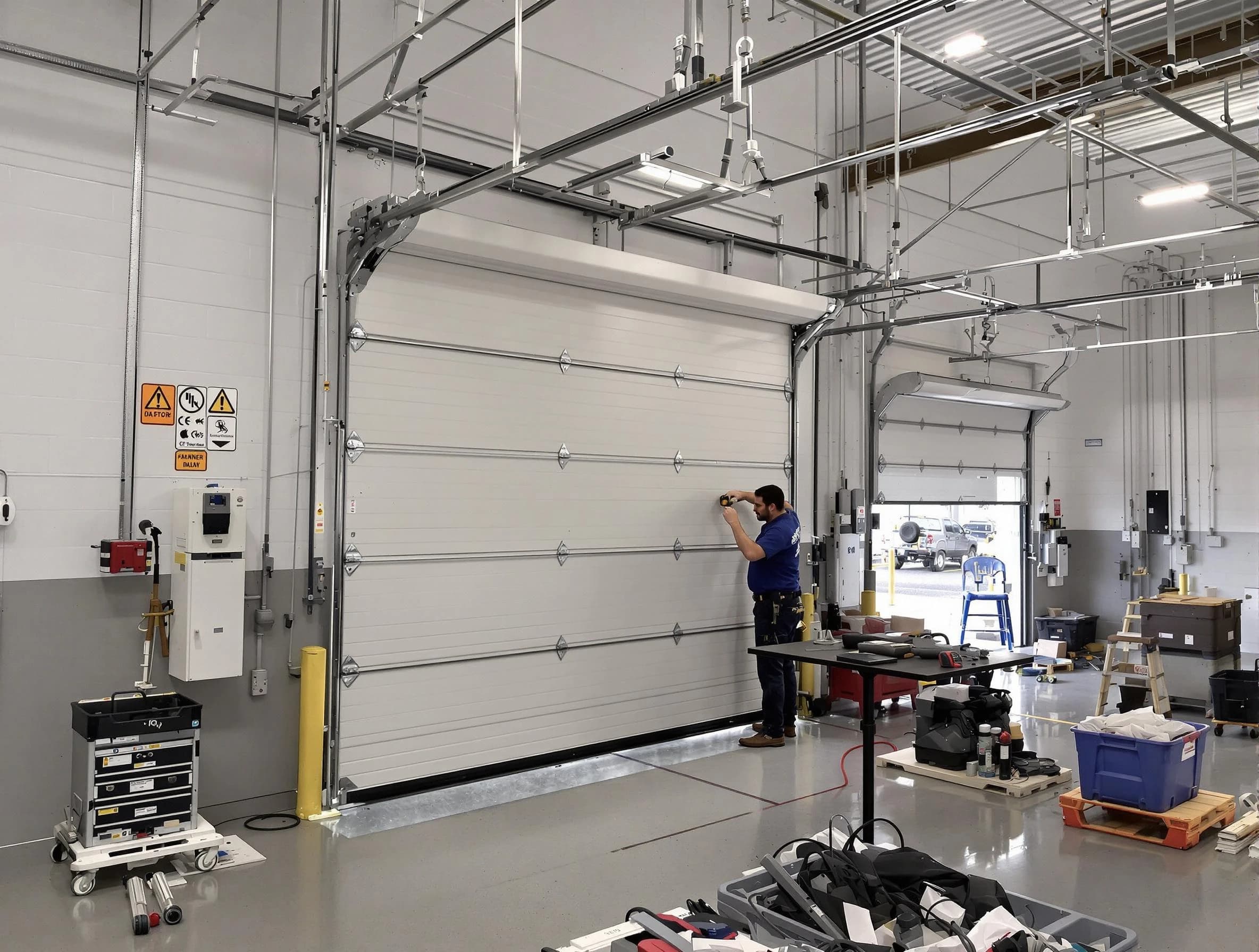 Commercial garage door repair being performed by Millersville Garage Door Repair expert in Millersville