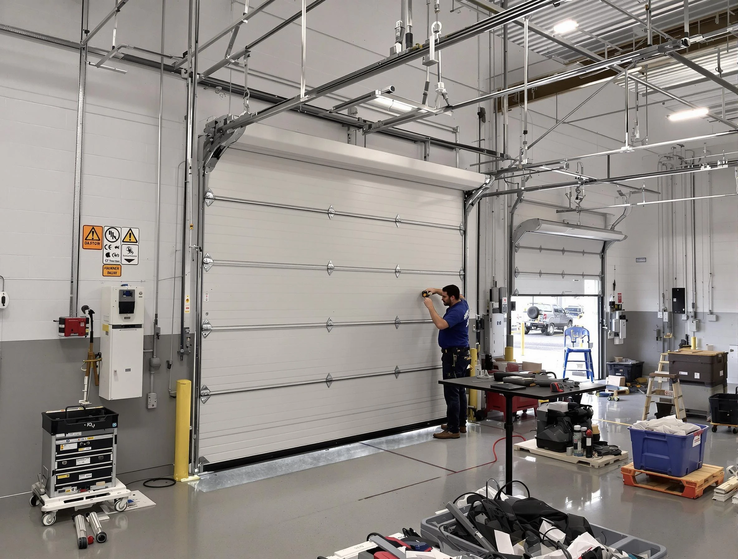 Commercial garage door repair being performed by Millersville Garage Door Repair expert in Millersville