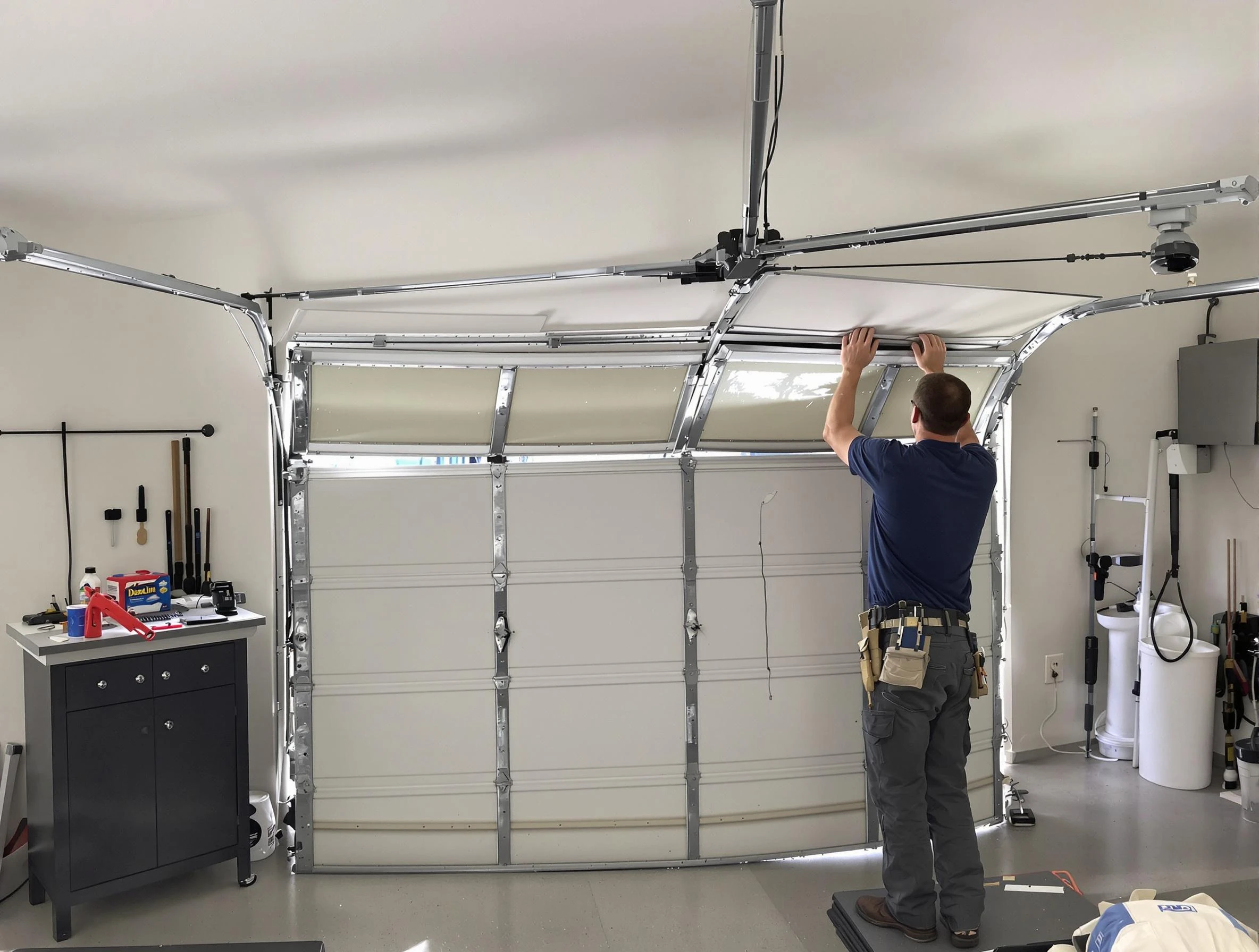 Millersville Garage Door Repair specialist performing precise section replacement on Millersville garage door