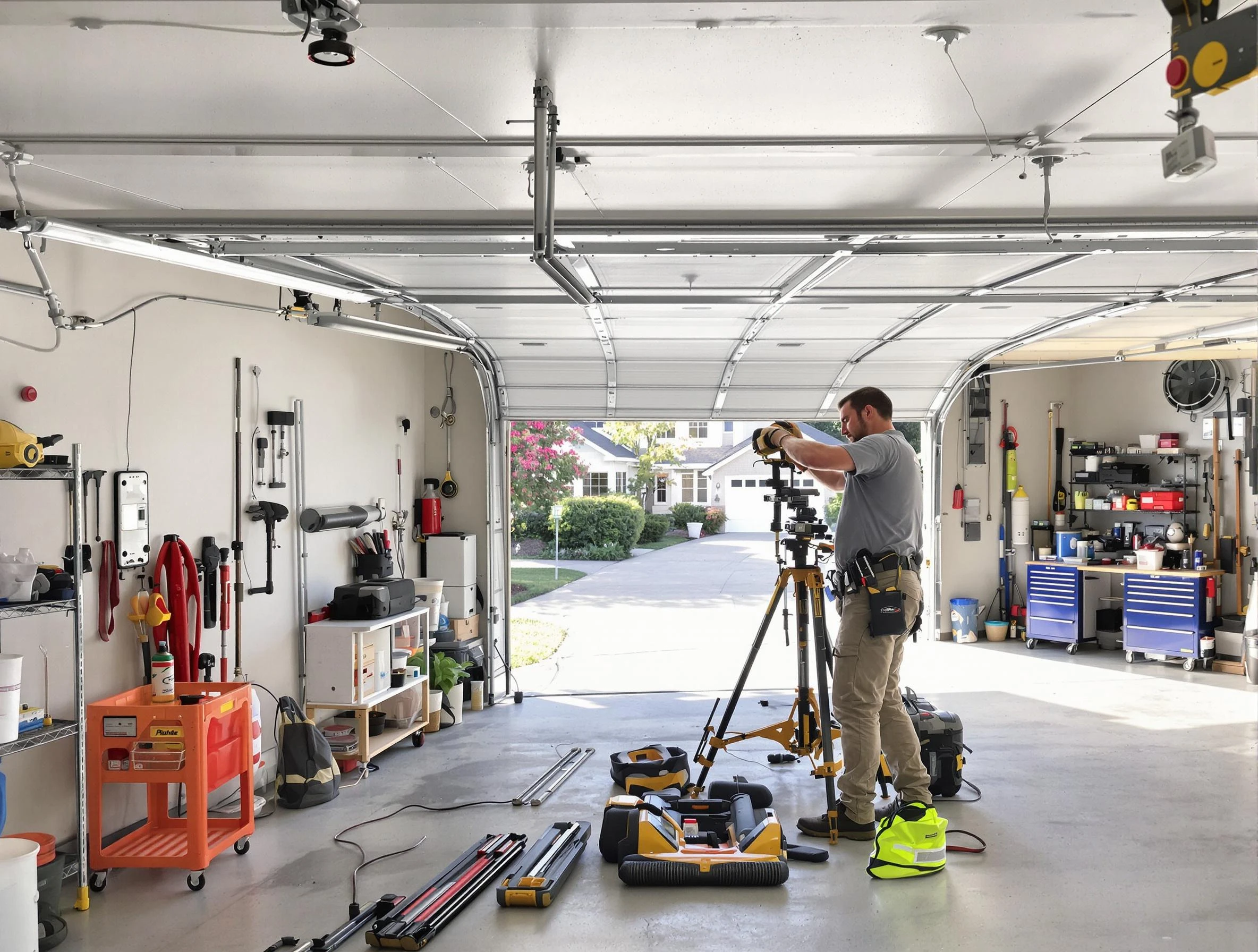 Millersville Garage Door Repair specialist performing laser-guided track alignment in Millersville